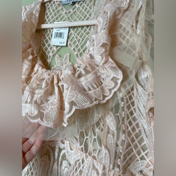 3 for $15 🦋 NWT Sheer Pink Lace Blouse Romantic Long Sleeve Floral Size Medium - Picture 4 of 10